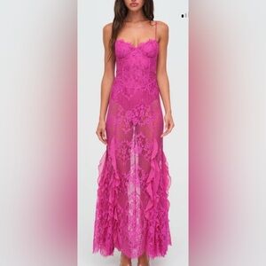 For Love And Lemons Fuchsia Lace Maxi Dress